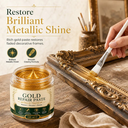 ✨🖌️¡AHORA CON UN 50 % DE DESCUENTO! Pasta reparadora para retoques en dorado metalizado: pasta de pintura para retoques en dorado, ideal para restaurar marcos, muebles y elementos decorativos descoloridos, con un acabado metalizado brillante y reluciente