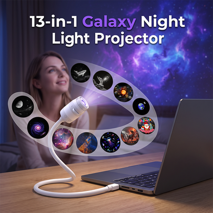 🌌 ¡50 % DE DESCUENTO AHORA! 💫Lámpara USB con Proyección de Cielo Estrellado – 13 Discos de Película Intercambiables y Cuello Flexible – Perfecta para el Dormitorio ✨