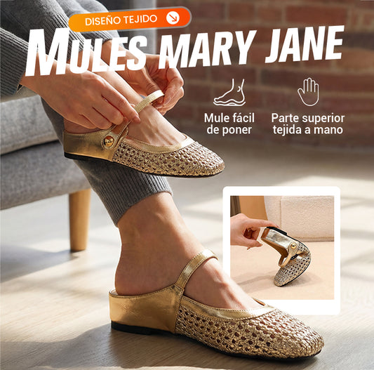 👡 ¡50 % de descuento! ☁️ Mules Mary Jane de punta cuadrada tejidas para mujer