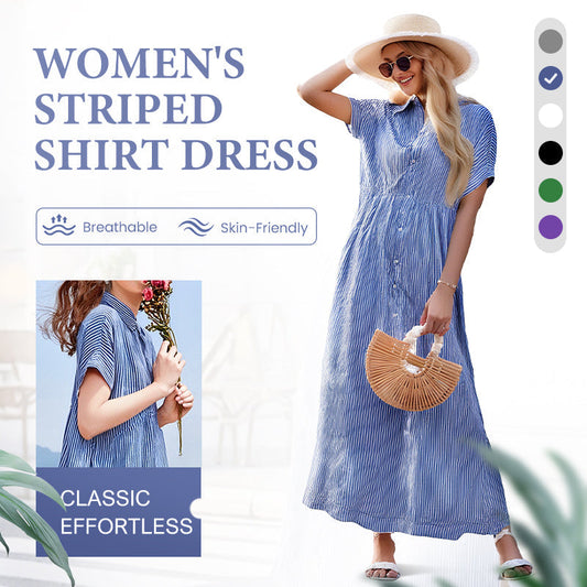 🌸 ¡Oferta de primavera – 49% de descuento! 💃 Vestido camisa a rayas con solapa y botones | Con bolsillos funcionale