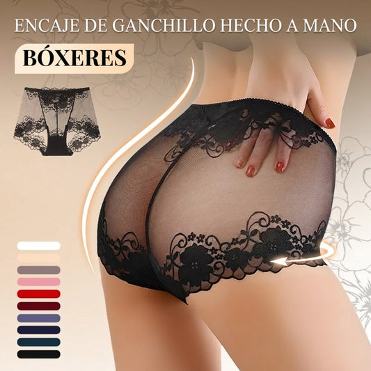 ⏰ ¡Último día – compra 1 y llévate 2 gratis! 💋 Bóxer de Cintura Alta para Mujer con Encaje de Ganchillo Hecho a Mano 😍