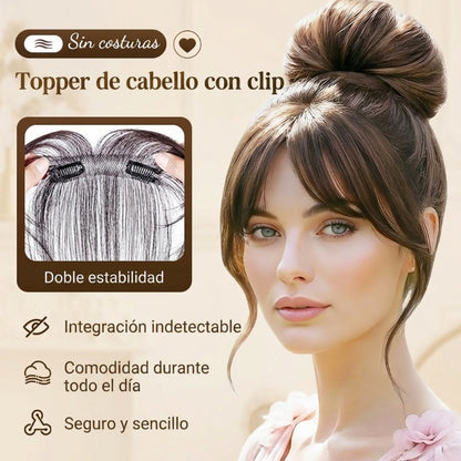 Extensión superior de cabello con clip, ligera y sin costuras