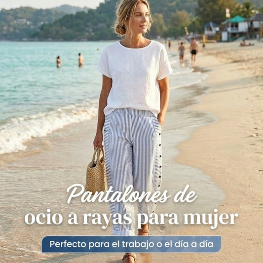 ☀️¡Oferta de primavera 50% OFF!🌿🌸Pantalones cómodos de rayas azules con bolsillos laterale