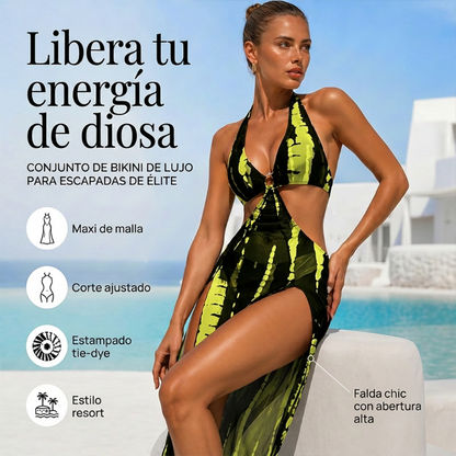 👙 ¡50% DE DESCUENTO POR TIEMPO LIMITADO! ✨ Bikini de Dos Piezas a Rayas – Cuello con Lazo, Detalle de Aro y Tejido de Alta Elasticidad 🌊