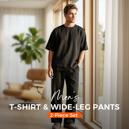 🎁 Novedades 2026 50% DE DESCUENTO 💥 Conjunto de 2 piezas para hombre camiseta y pantalón de pierna ancha