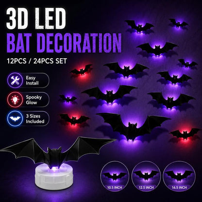 🦇 Decoración de Halloween: Lámpara de Pared LED 3D con Forma de Murciélago
