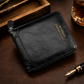 Cartera vintage corta para hombre con cierre de cremallera completo y diseño tríptico