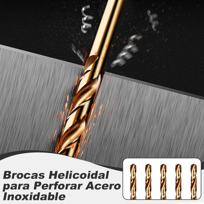🔩 ¡50% DE DESCUENTO AHORA! ✨ Brocas helicoidales para acero inoxidable – Recubrimiento de titanio y punta dividida para una perforación precisa en metal y madera 🛠️⚡