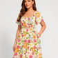 ⏰🌈¡Gran oferta de verano 70% DE DESCUENTO! 💃 Vestido midi floral con escote cuadrado fruncido y bolsillos