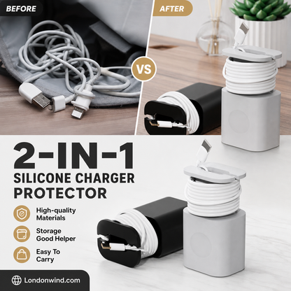 🎉 Oferta 2026 — ¡Más de 11,000 Vendidos! 🔌 Protector de Cargador de Silicona 2 en 1 – Protege tu Cargador, Organiza tu Cable – Sin Cables Enredados, Sin Cargadores Rayados 🧼