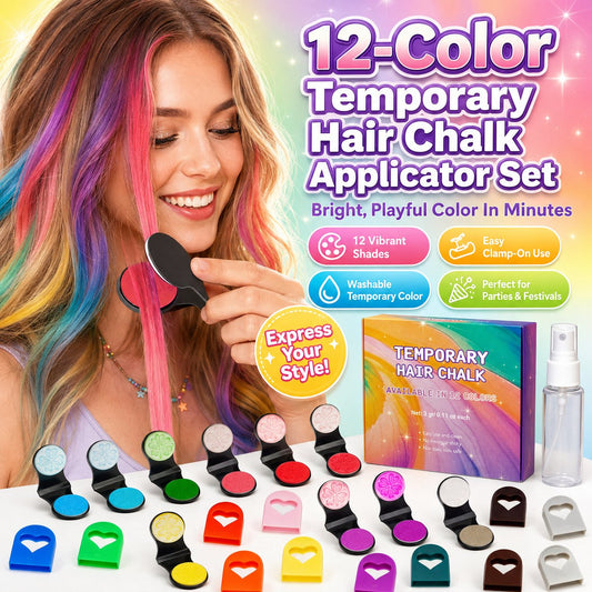 🔥 ¡Último día: 57% DE DESCUENTO! 🌈 Set de tizas temporales para el cabello en 12 colores con aplicadores