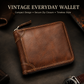 Cartera vintage corta para hombre con cierre de cremallera completo y diseño tríptico