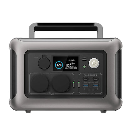 Central eléctrica portátil R600, 600 W, 299 Wh, batería LiFePO4, fuente de energía móvil adecuada para jardín, viajes, camping y autocaravana, dispositivo de suministro de energía de emergencia