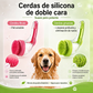 Cepillo de baño para mascotas con mango largo y dispensador de champú