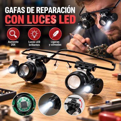 💡👓Gafas de reparación montadas en la cabeza con luces LED, que ofrecen un aumento de alta definición de 20x.