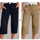 Pantalones cortos plisados de algodón y lino de color liso para mujer