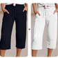 Pantalones cortos plisados de algodón y lino de color liso para mujer
