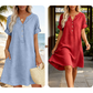 👗 Vestido Túnica Casual para Mujer con Escote en V y Bolsillos