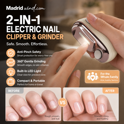 🎉 ¡Oferta 2026 — Más de 113.000 vendidos! ✂️ Cortaúñas Eléctrico Inteligente 2 en 1 con Pulidor – Seguridad Antipellizcos y Luz LED 💅