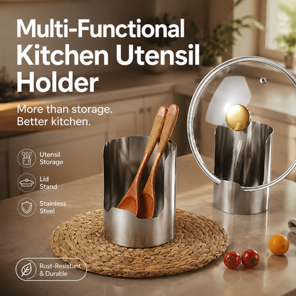 🍳¡50 % DE DESCUENTO AHORA! ✨Soporte Multifuncional para Utensilios de Cocina de Acero Inoxidable – Organizador para Cucharas, Tapas de Ollas y Accesorios de Cocina, Ideal para Encimeras