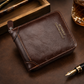 Cartera vintage corta para hombre con cierre de cremallera completo y diseño tríptico