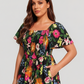 ⏰🌈¡Gran oferta de verano 70% DE DESCUENTO! 💃 Vestido midi floral con escote cuadrado fruncido y bolsillos
