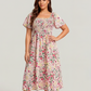 ⏰🌈¡Gran oferta de verano 70% DE DESCUENTO! 💃 Vestido midi floral con escote cuadrado fruncido y bolsillos