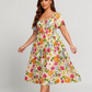 ⏰🌈¡Gran oferta de verano 70% DE DESCUENTO! 💃 Vestido midi floral con escote cuadrado fruncido y bolsillos