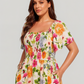 ⏰🌈¡Gran oferta de verano 70% DE DESCUENTO! 💃 Vestido midi floral con escote cuadrado fruncido y bolsillos