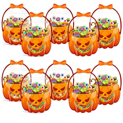 ❄️ ¡Summerfresh 50% DE DESCUENTO! 🍬 Pack de 20 bolsas para dulces de Halloween con forma de calabaza – Bolsas transparentes resellables para fiestas con asas