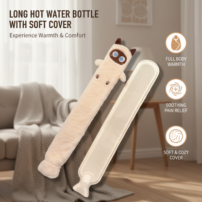 Botella de agua caliente larga con funda suave