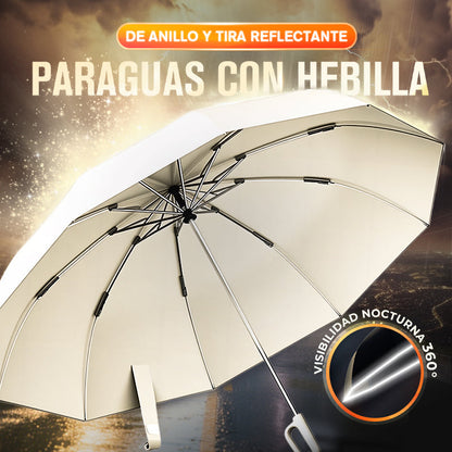 Paraguas con hebilla de anillo y tira reflectante