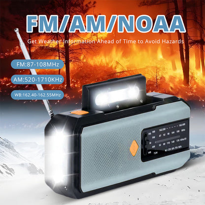 Radio de emergencia solar con manivela para alertas meteorológicas