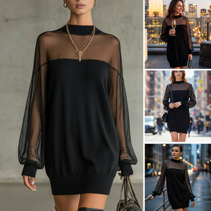 Mini vestido transparente con cuello alto de mall