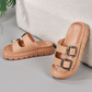 Sandalias tipo slide con punta abierta y diseño recortad
