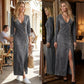 ❤️ Vestido largo de mezclilla para mujer con manga larga, escote en V y aberturas – para todas las estacione