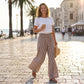 ⏳ ¡ÚLTIMO DÍA DE OFERTA 50 % DE DESCUENTO! 🎁 Pantalones de pierna ancha con estampado de cuadros, cintura alta y bolsillo