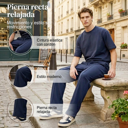 🔥Último día 50% DE DESCUENTO👖 Pantalones masculinos de pierna recta con cintura elástica y cordón