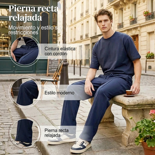 🔥Último día 50% DE DESCUENTO👖 Pantalones masculinos de pierna recta con cintura elástica y cordón