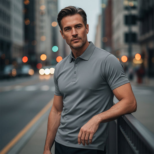 Camiseta de hombre de secado rápido con cuello tipo solapa y manga cort
