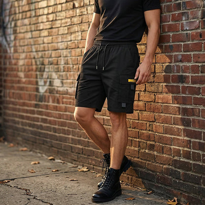 Pantalones cortos casuales de hombre tipo cargo con cintura de cordó