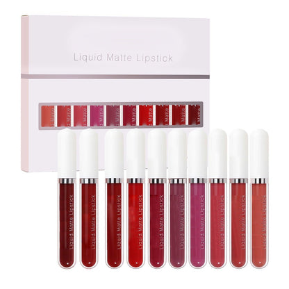 💝 10 piezas de brillo labial mate, resistente al agua y de larga duración