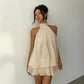 Vestido mini fluido de mujer con cuello halter y cintura caíd
