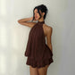 Vestido mini fluido de mujer con cuello halter y cintura caíd
