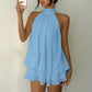 Vestido mini fluido de mujer con cuello halter y cintura caíd