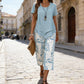 💙Conjunto informal de túnica en capas de escote redondo y pantalones de pierna ancha