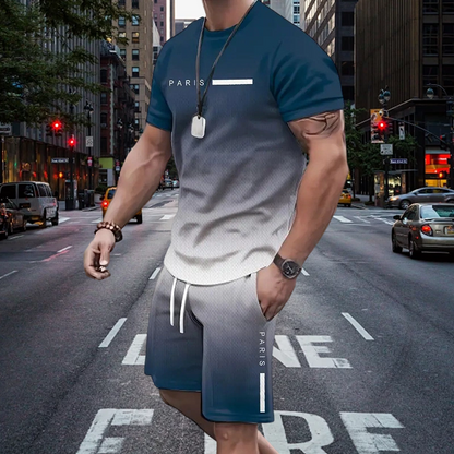🏖️ ¡Estilo especial de verano! 😎 Conjunto de camiseta y shorts con degradado para hombre