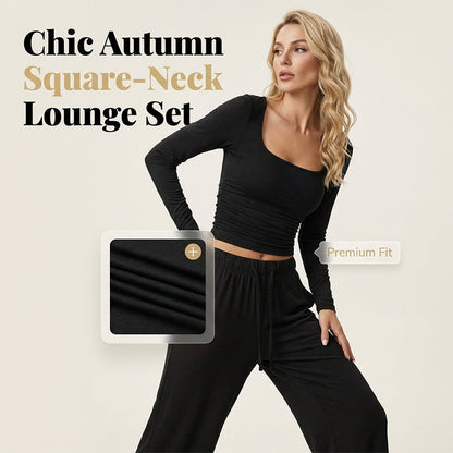Conjunto de mujer de top con escote cuadrado y pantalón de pierna ancha