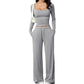 Conjunto de mujer de top con escote cuadrado y pantalón de pierna ancha