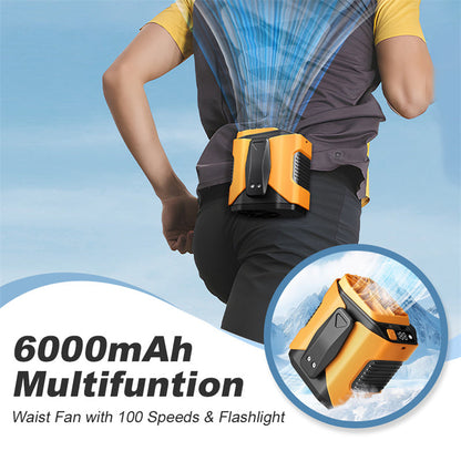 Ventilador de cintura multifuncional de 6000 mAh con 100 velocidades y linterna